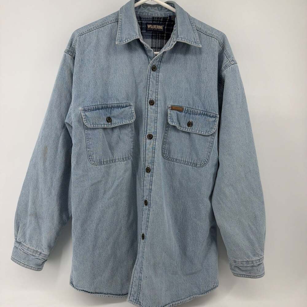 Wolverine Men’s M Flannel Fleece Lined Blue Jean Denim Heavy Shirt Jacket Work